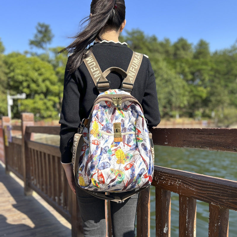 Black White Printed Ethnic Style Fashionable Large Backpacks