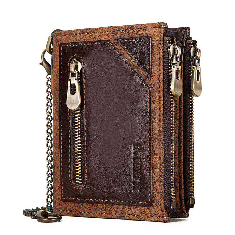 Man Swiping First Layer Cowhide Credit Men's Wallets