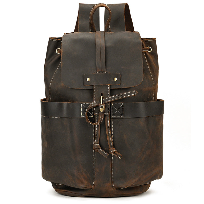 Men's Comfortable Leather Crazy Horse Flap Backpacks