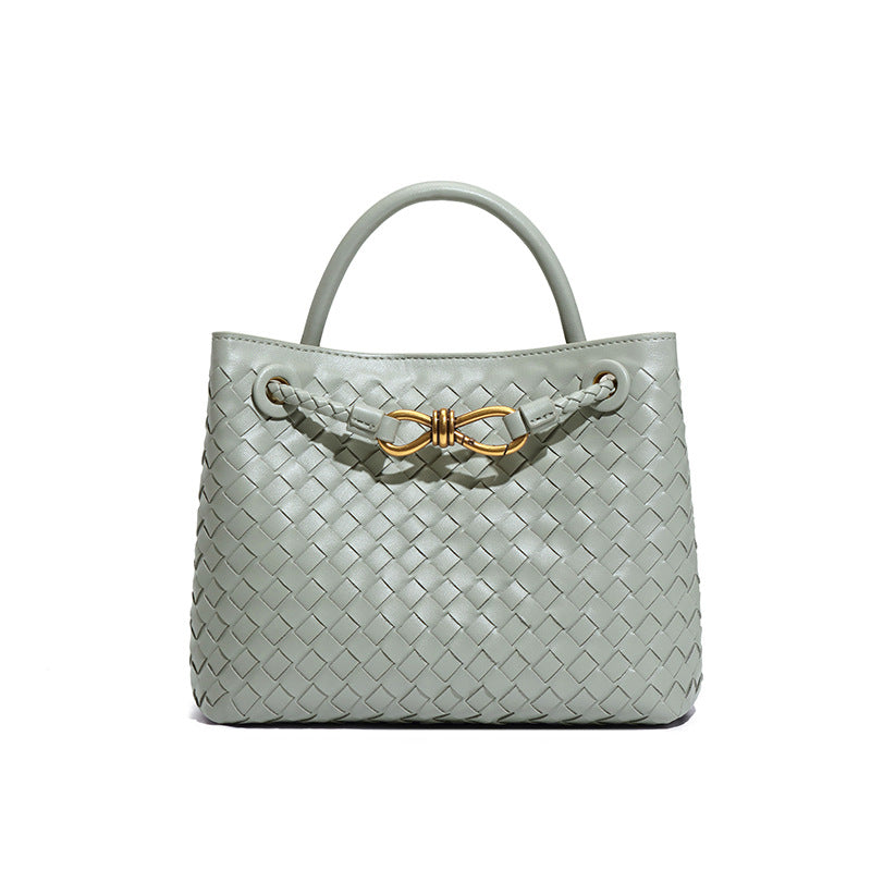 Women's Fashion Portable Bow Metal Hand-woven Texture Handbags