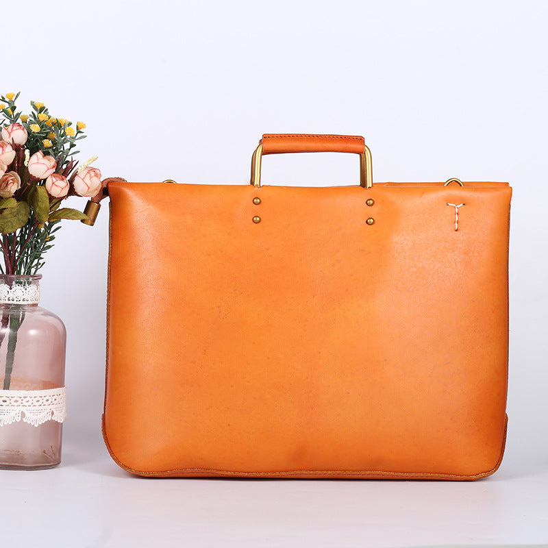 Capacity Totes Soft Leather Top Layer Vegetable Tanned Portable Bags