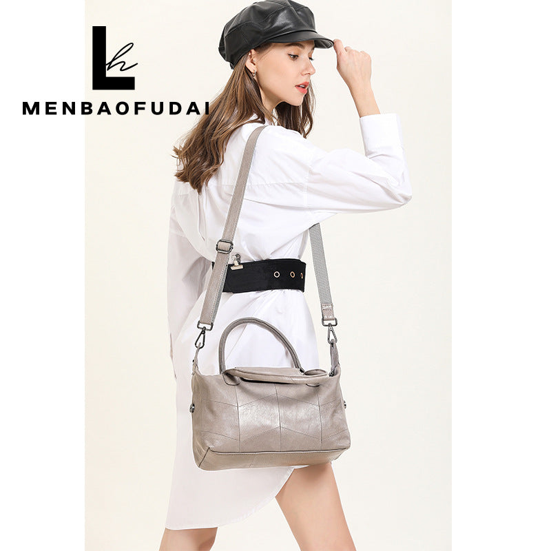 Women's First Layer Cowhide Soft Simple Dumpling Handbags