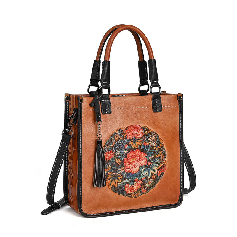 Women's Leather First Layer Cowhide Chinese Style Handbags