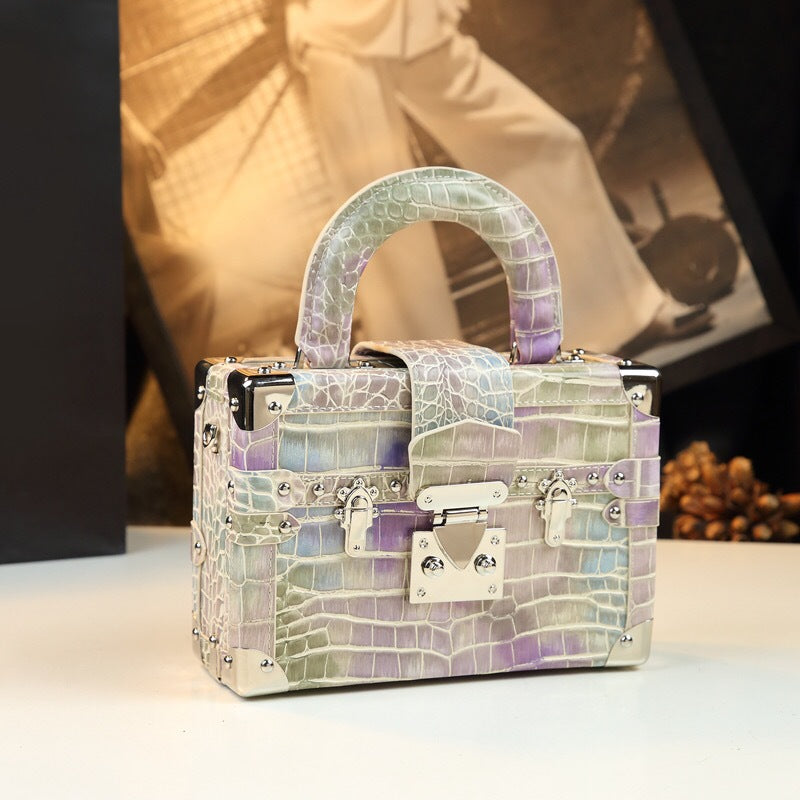 Genuine Leather Portable Box Female Crocodile Pattern Crossbody Bags