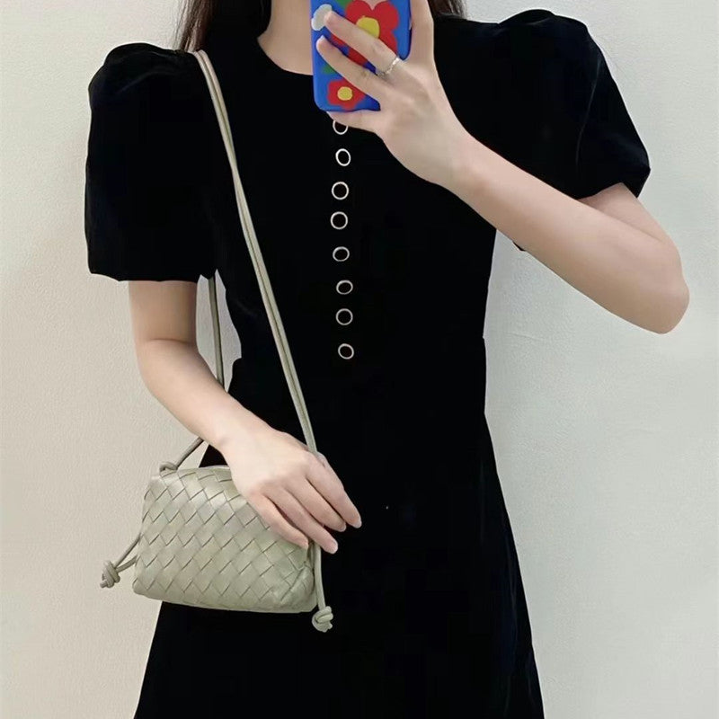 Genuine Leather Woven Candy Color Box Crossbody Bags