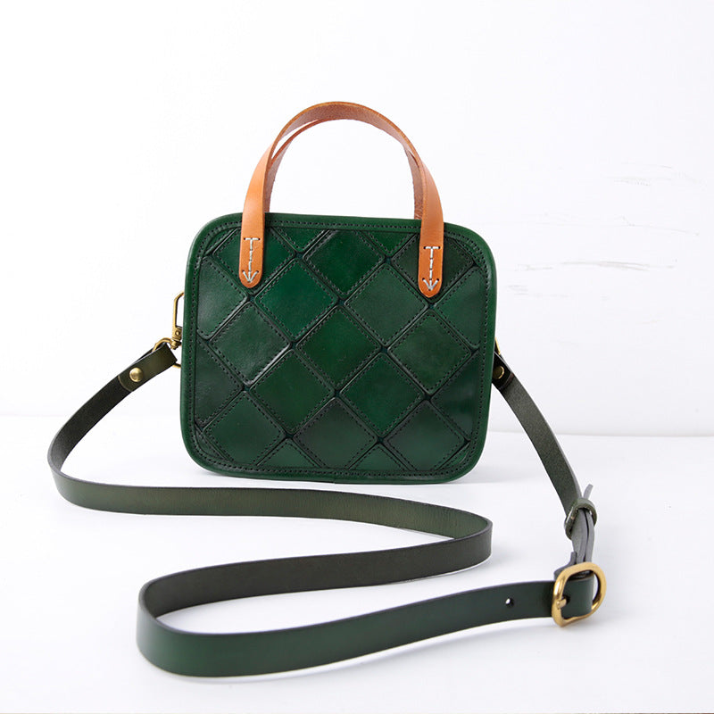 Women's Retro Top Layer Cowhide Patchwork Handbags