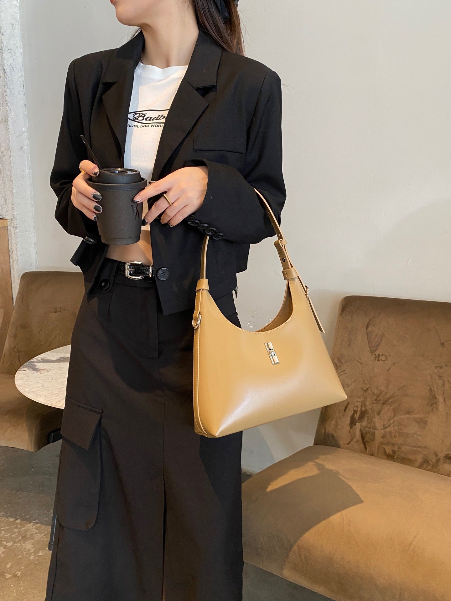 Genuine Leather Retro Baguette Underarm Moon Shoulder Bags