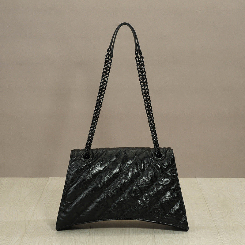 Women's High-grade First Layer Cowhide Hourglass Pleated Bags
