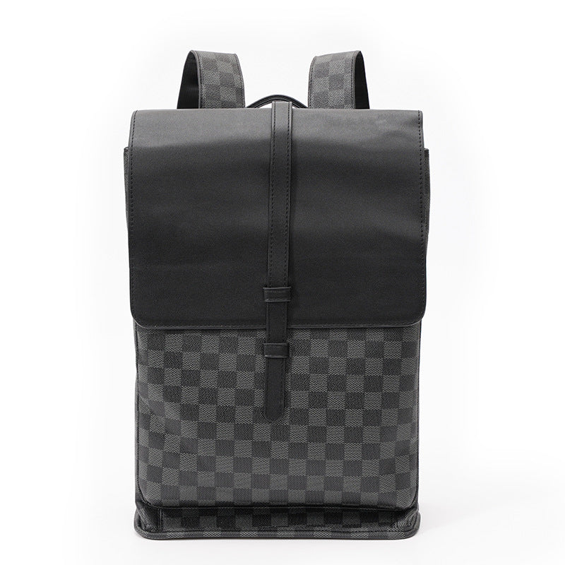 Men's Checked Fashion Leather Flip Computer Backpacks