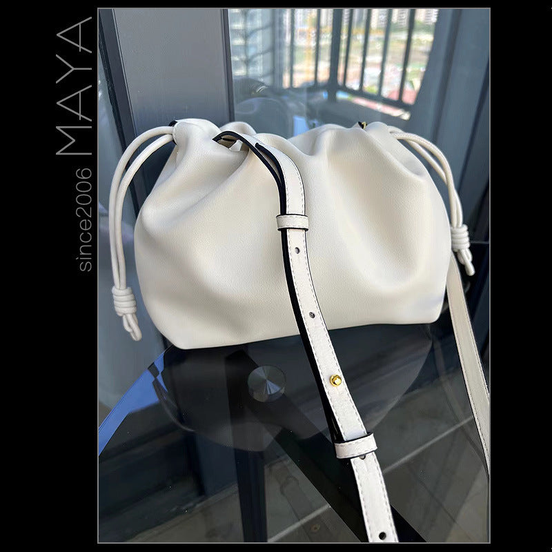 Women's Lucky Soft Cowhide Clutch Drawstring Genuine Shoulder Bags