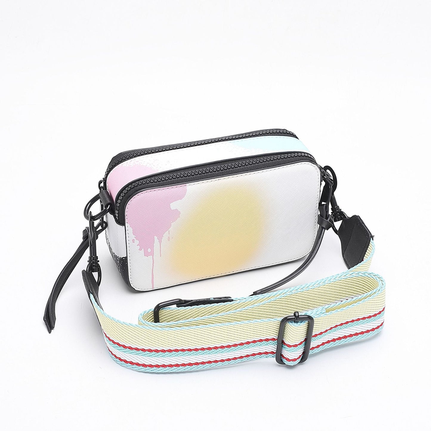Women's Wide Strap Mark Double Zipper Classic Bags