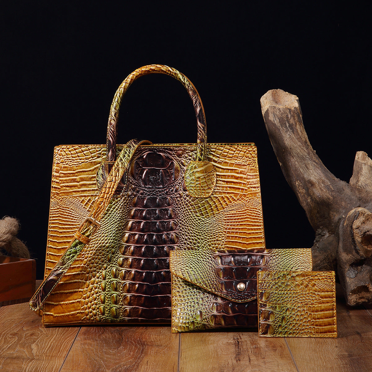 Women's Retro Mother Colorful Crocodile Pattern Brahmin Handbags