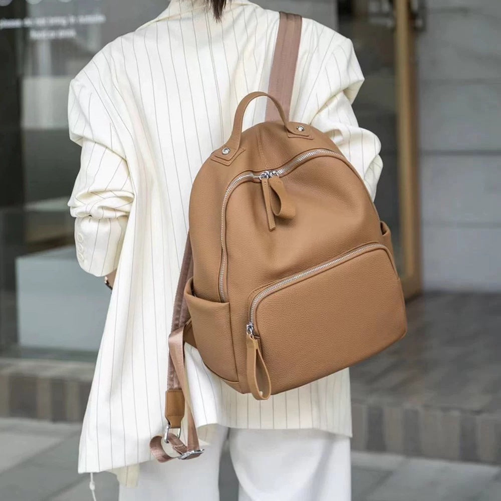 Women's Versatile Leather Cowhide Commuter Computer Backpacks