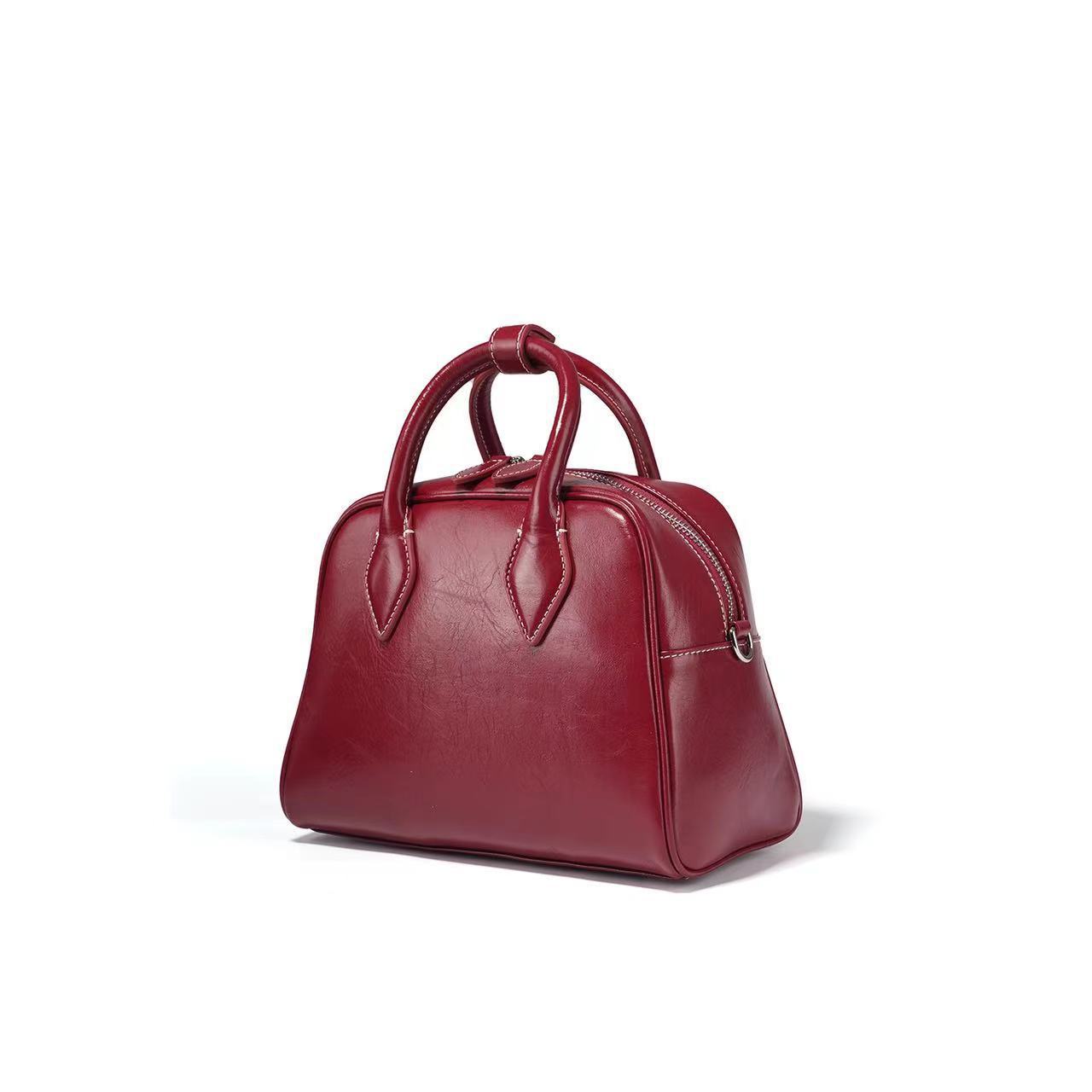 Women's Handmade Lychee Pattern Top Layer Leather Shoulder Bags