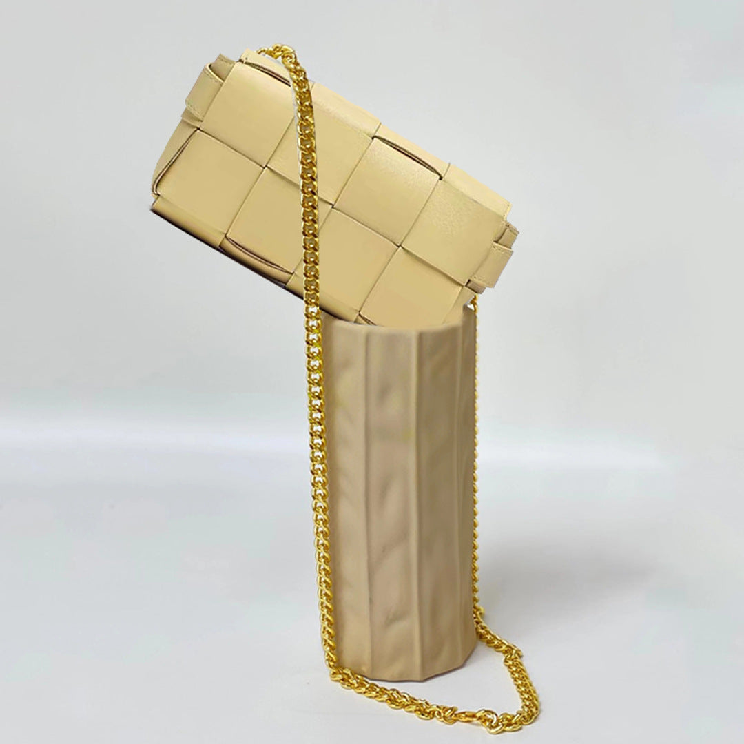Women's Cowhide Chain Woven Pillow Mini Shoulder Bags