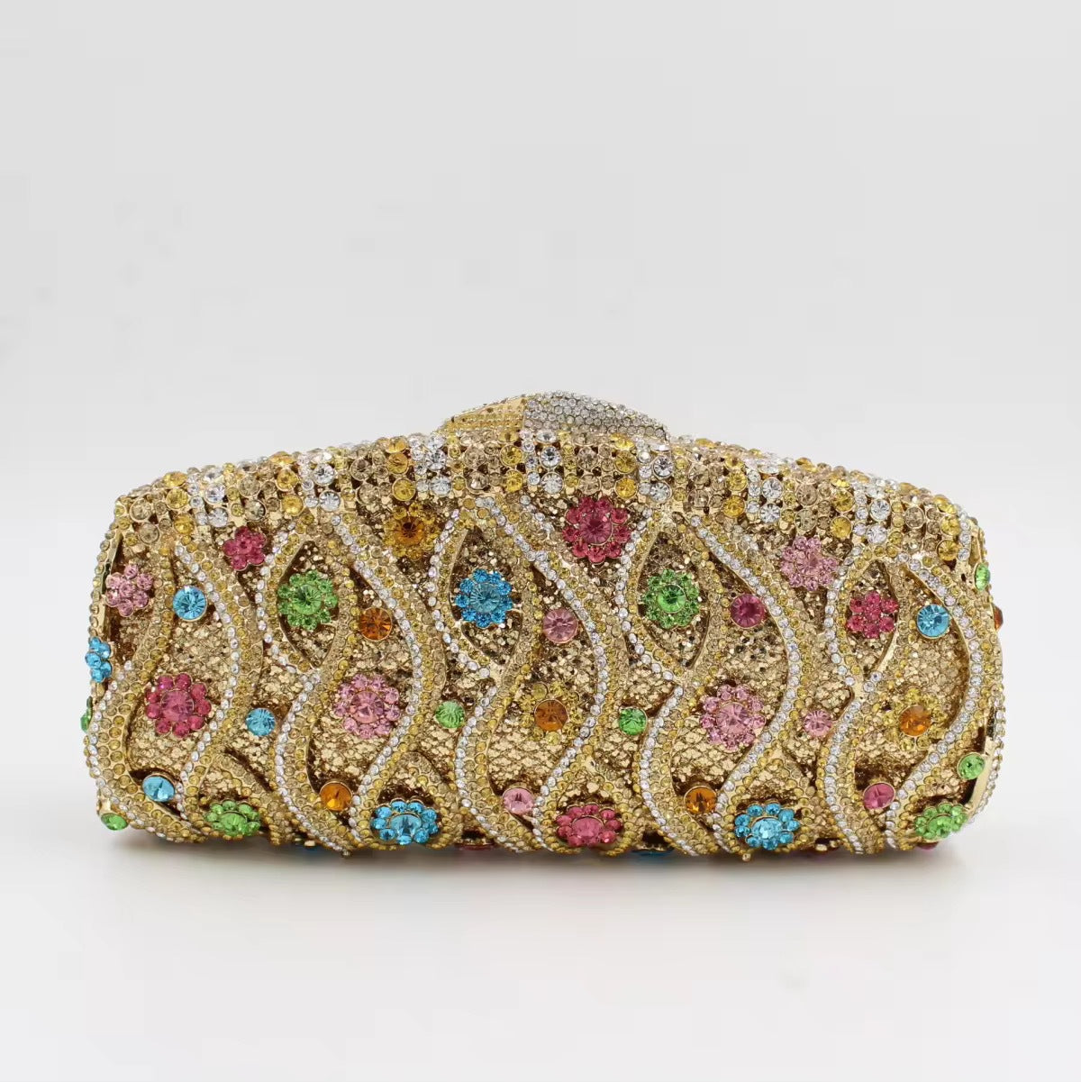Women's Hollow Metal Rhinestone Clutch Banquet Full Chain Evening Bags
