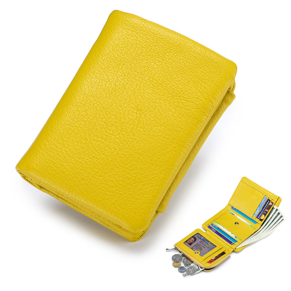 Women's Leather Large Capacity First Layer Cowhide Three-fold Ladies Wallets