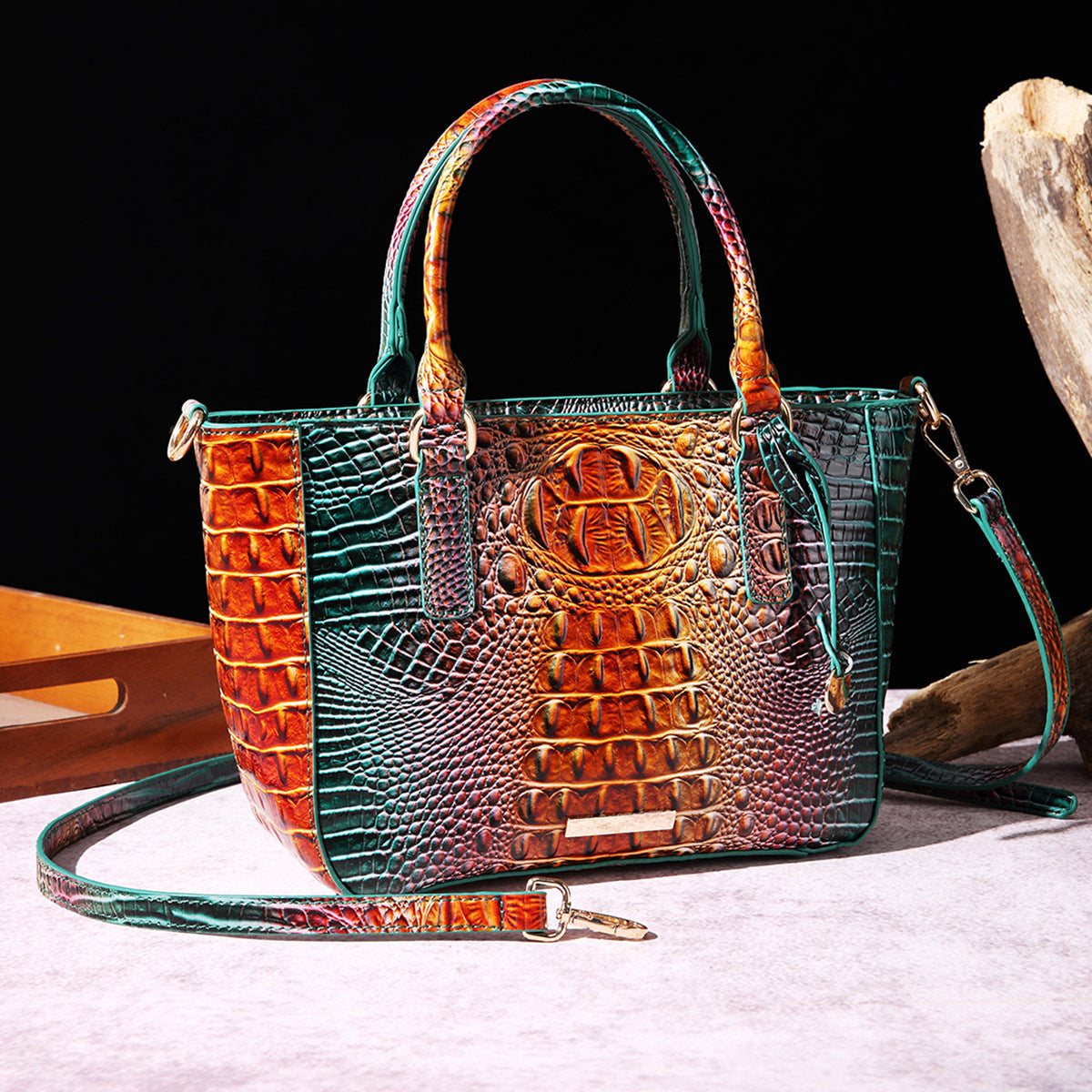 Women's Portable Underarm Vintage Brahmin Crocodile Pattern Handbags