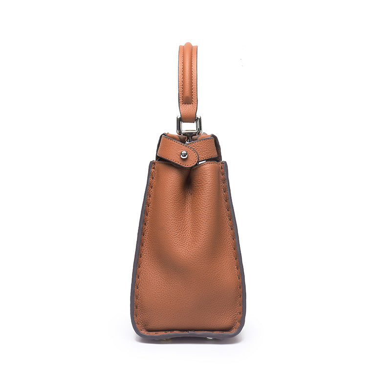 Lychee Pattern Metal Catch Genuine Leather Handbags