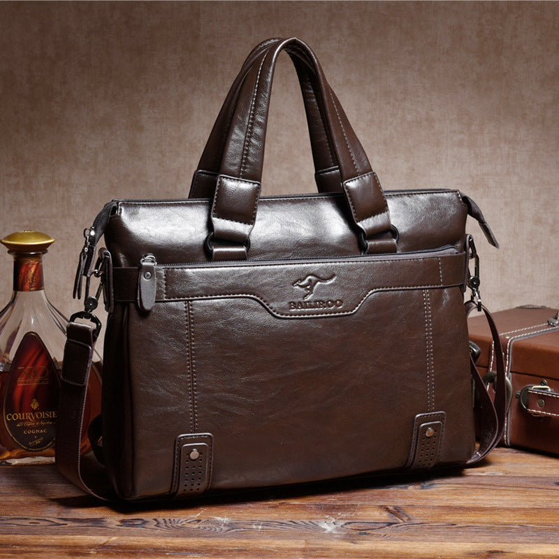 Men's Business Cowhide Textured Soft Leather Men's Handbags