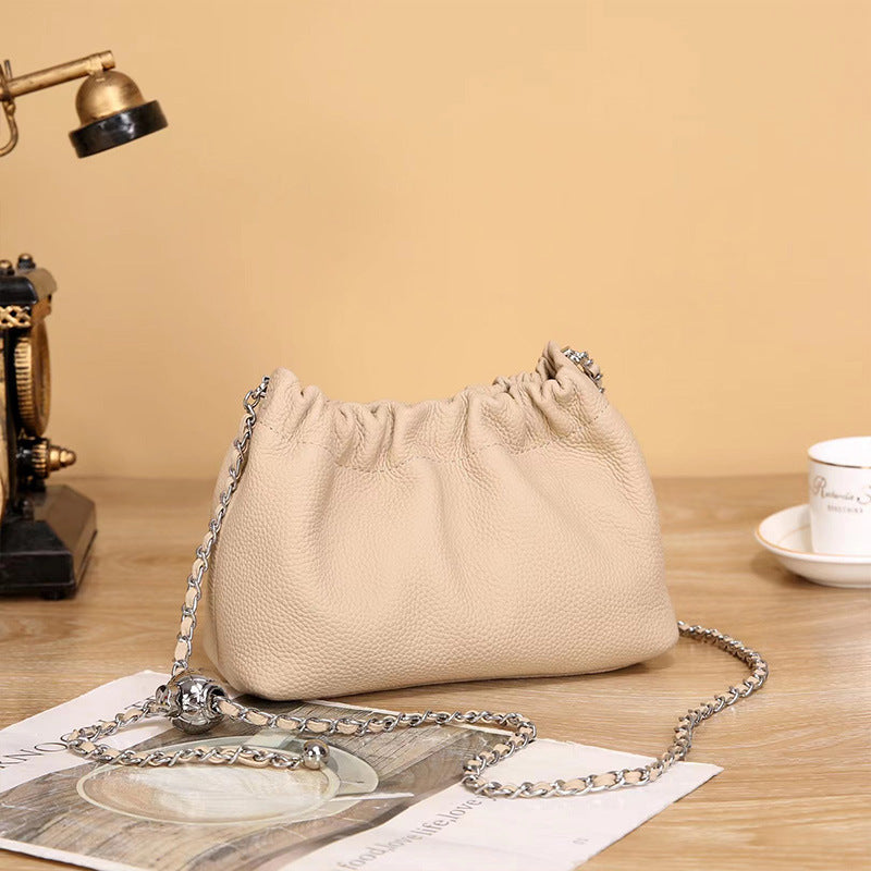 Women's Golden Ball Chain Genuine Leather Soft Crossbody Bags