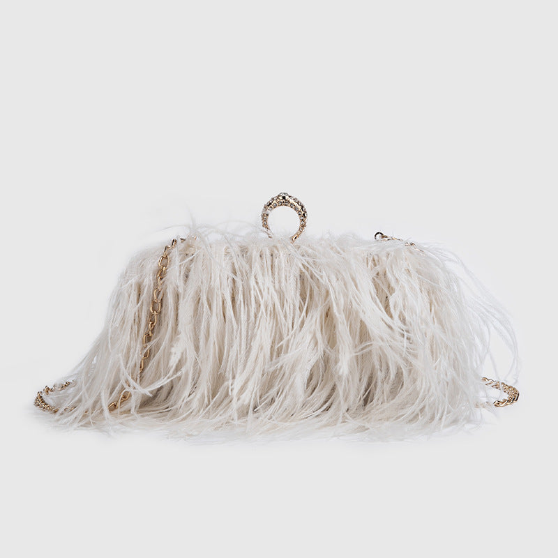 Women's Ostrich Feather Box Chain Single Fluff Evening Bags