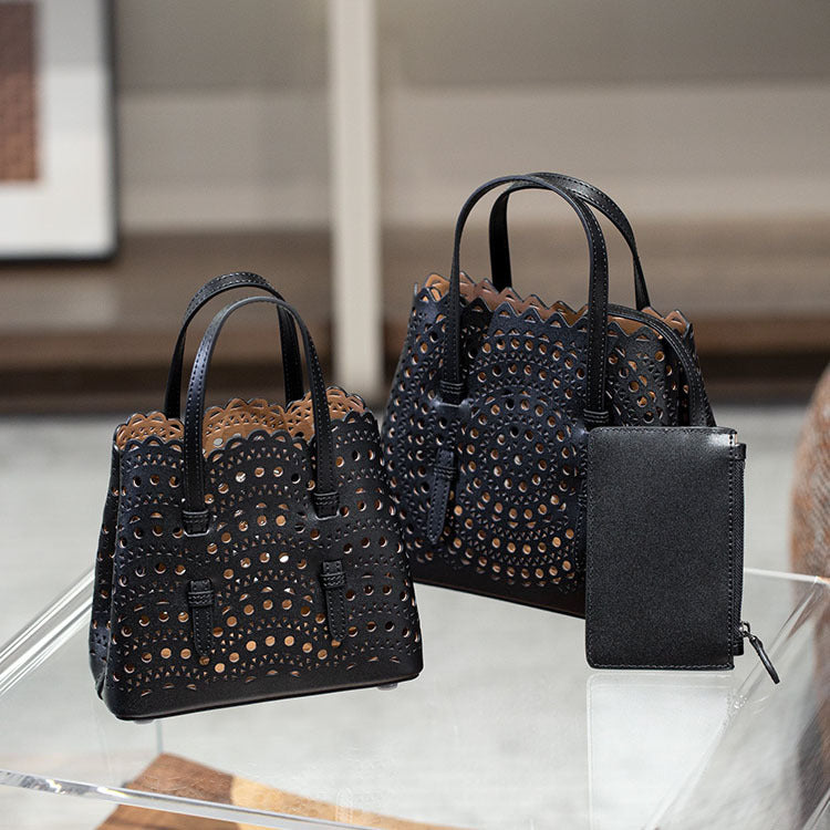 Cowhide Handmade Niche Laser Carved Hollow Out Leather Crossbody Bags