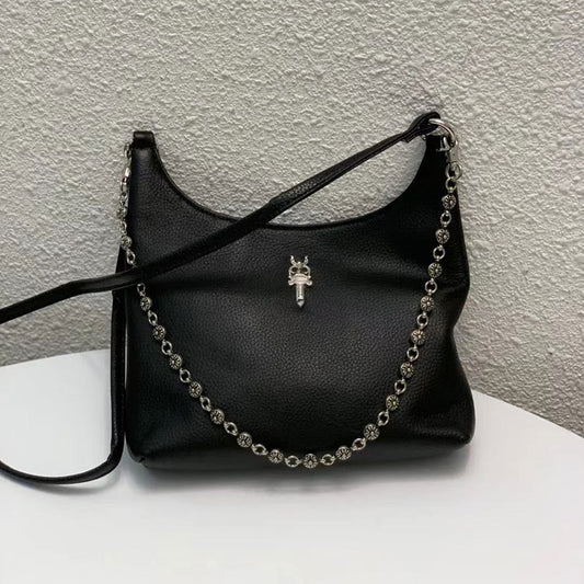 Women's Underarm High-grade Lychee Pattern First Layer Cowhide Sword Shoulder Bags