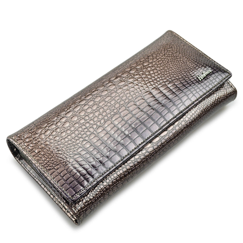 Women's First Layer Cowhide Leather Patent Crocodile Ladies Wallets