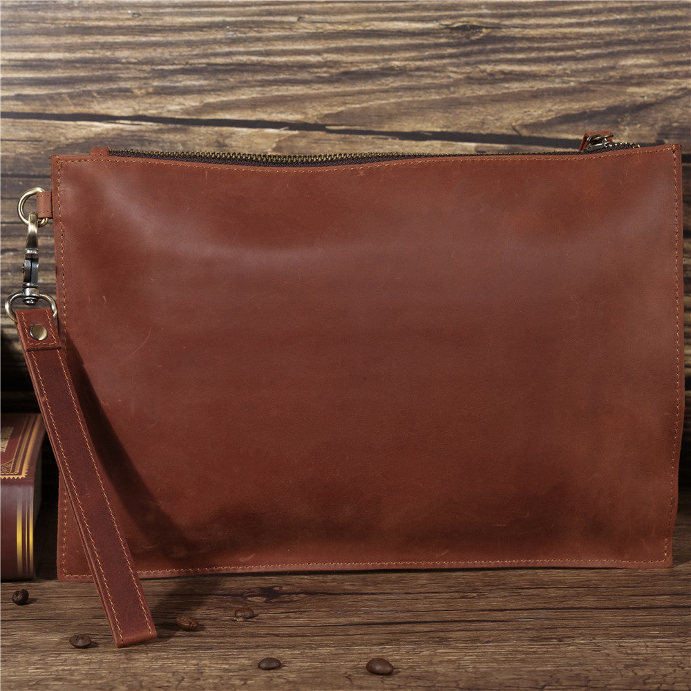 Men's Genuine Leather Crazy Horse Clutch Wrist Ladies Wallets