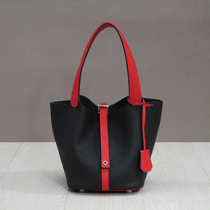 Women's First Layer Cowhide Leather Vegetable Basket Handbags