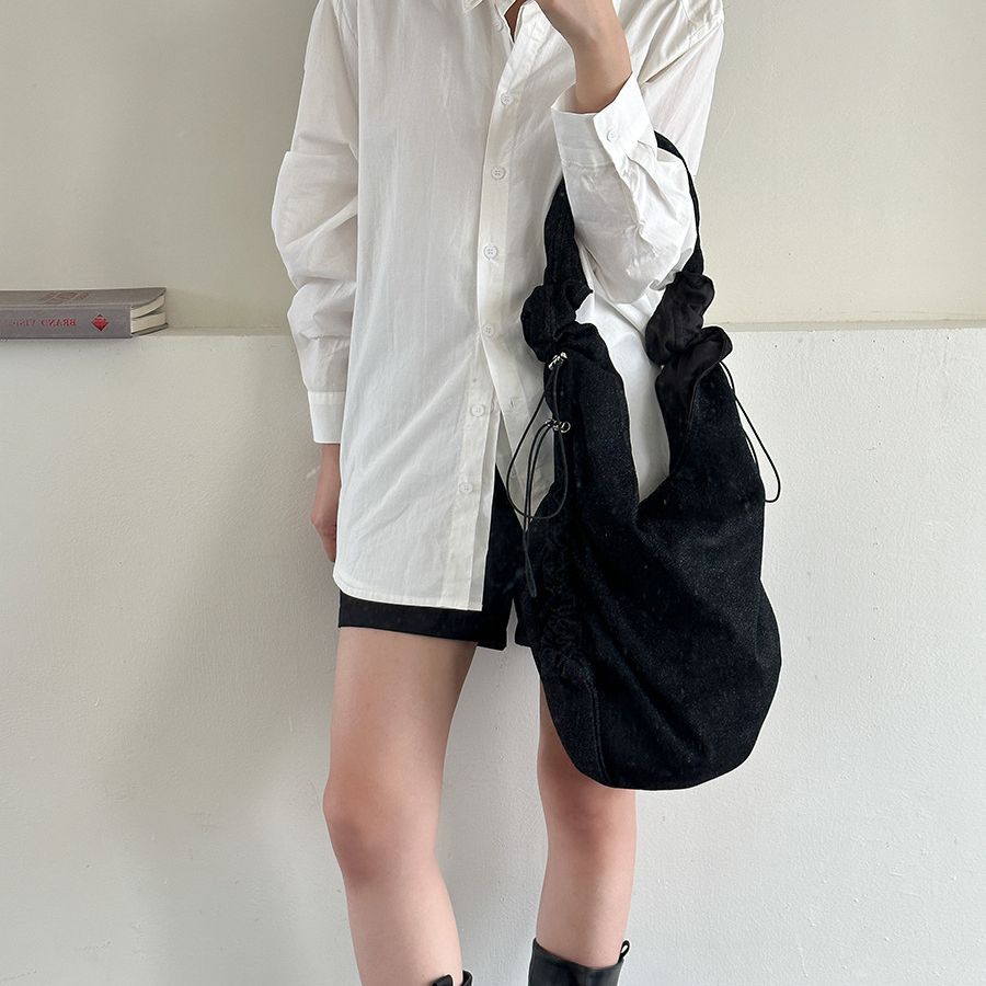 Women's Sier String Cloth Drawstring Design One Shoulder Bags