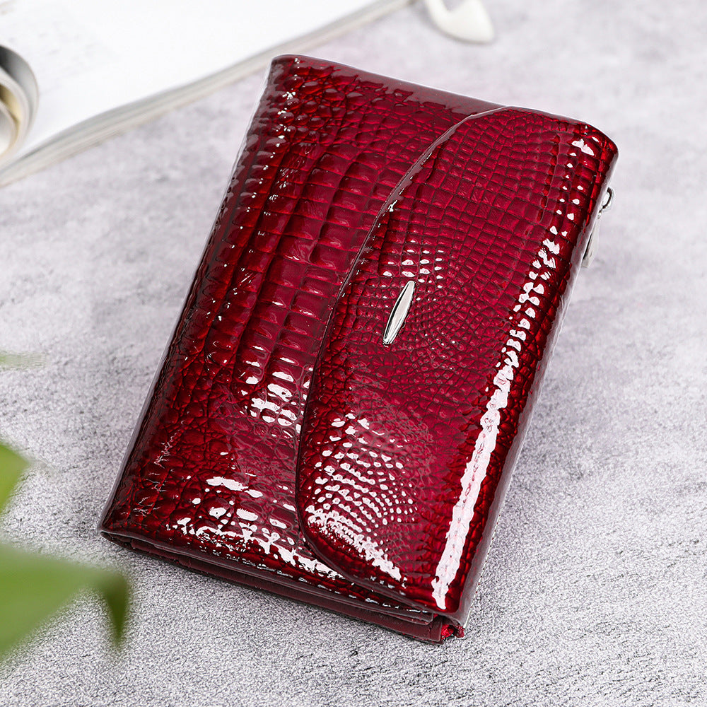 Women's Patent Leather Genuine First Layer Cowhide Crocodile Ladies Wallets