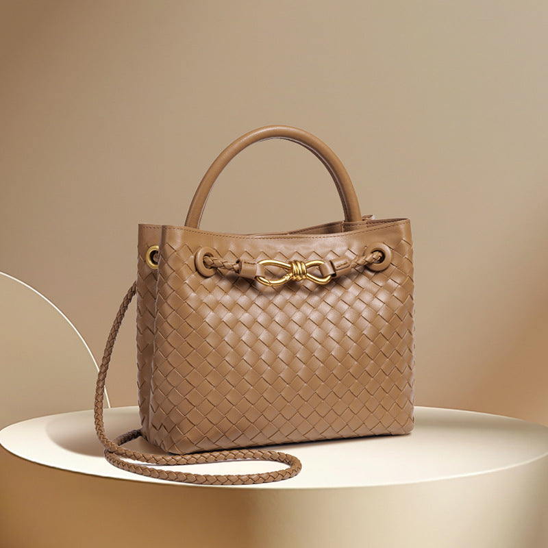 Cool Women's Stylish Bow Hardware Woven Shoulder Bags