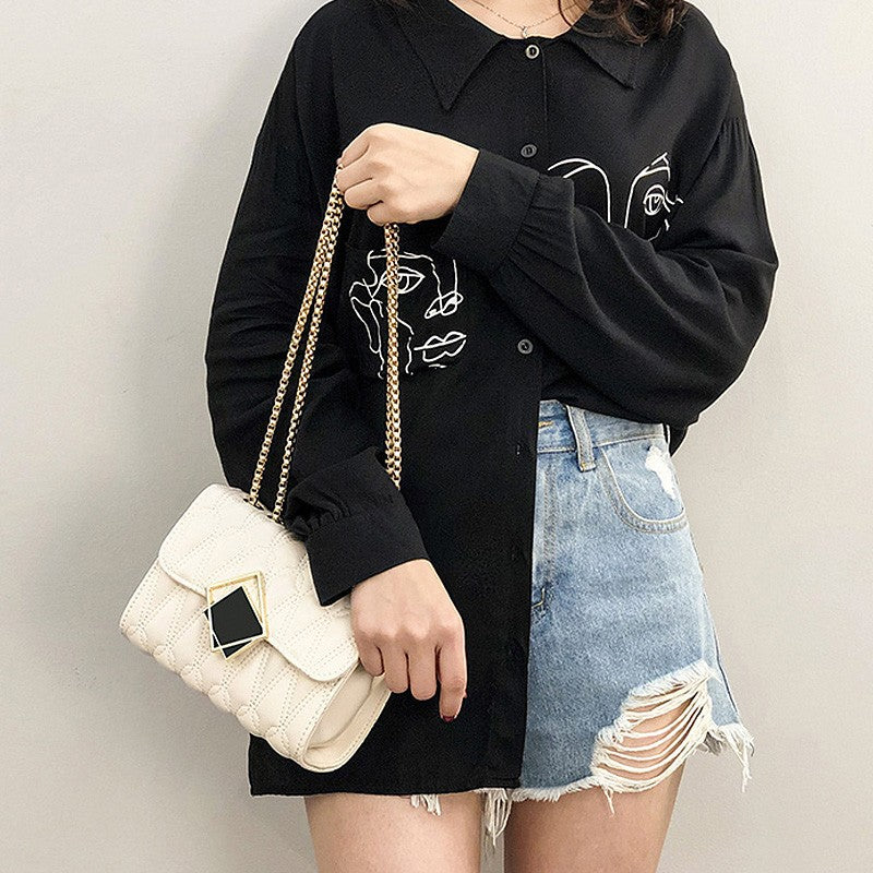 Women's Genuine Leather Diamond Embroidery Thread Chain Bags