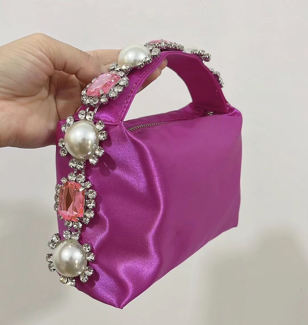 Women's Clutch Rhinestone Pearl Satin Lunch Box Summer Handbags