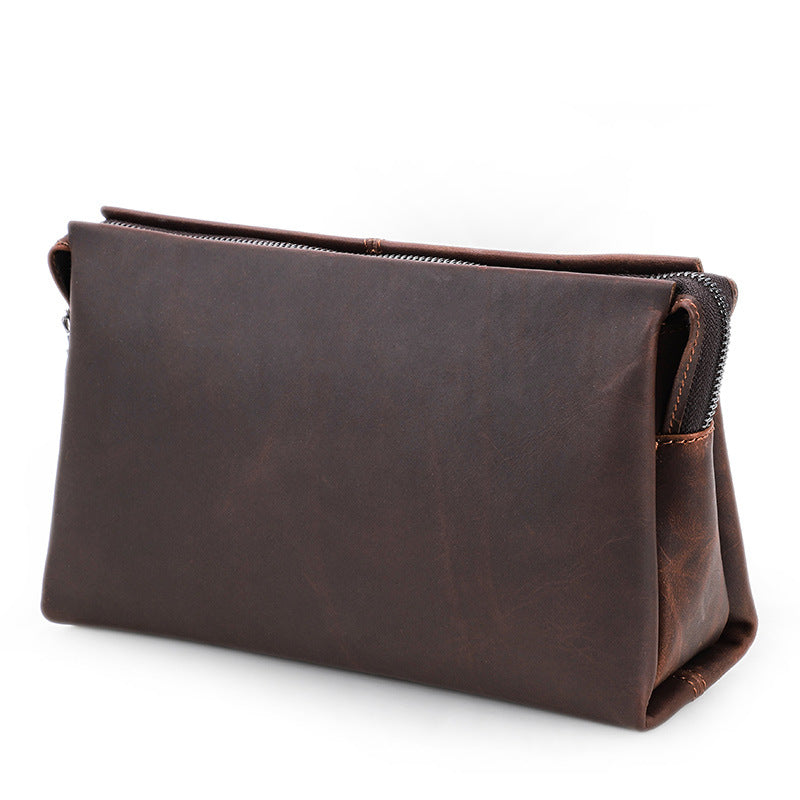 Men's Black Angel Leather Clutch Crazy Horse Men's Handbags