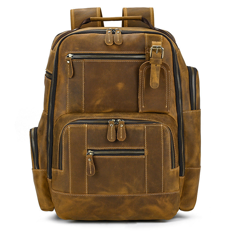 Men's Crazy Horse Leather Large Capacity Genuine Cowhide Backpacks