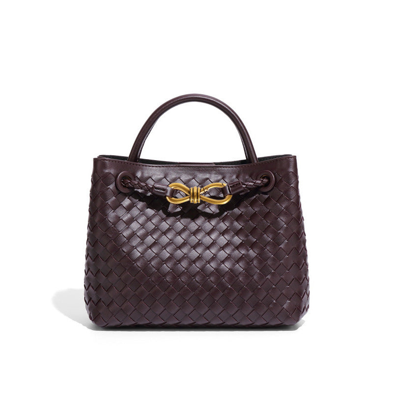 Women's Woven Handmade Weaving Metal Cord Fastener Crossbody Bags