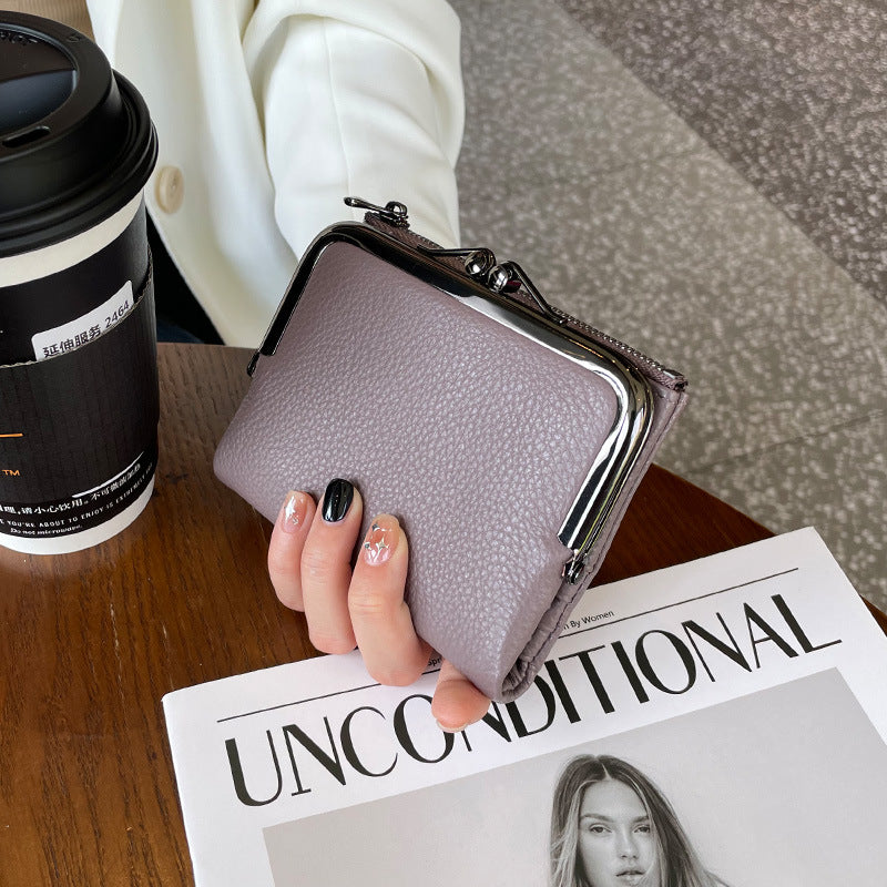Women's Leather Short Folding Top Layer Cowhide Coin Purses