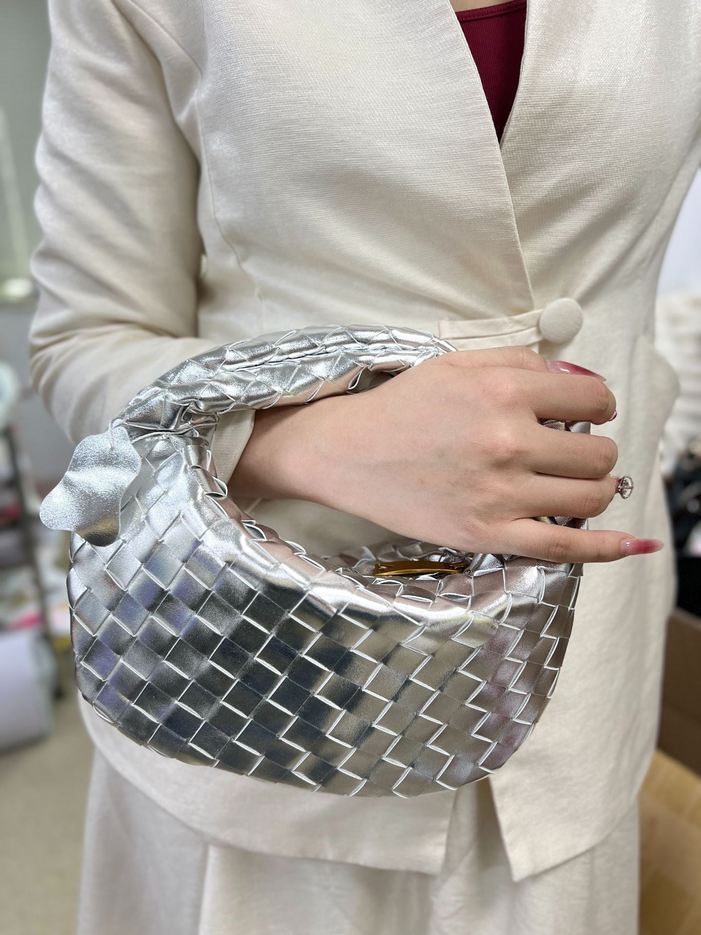Woven Female Cloud Croissant Hand Holding Handbags