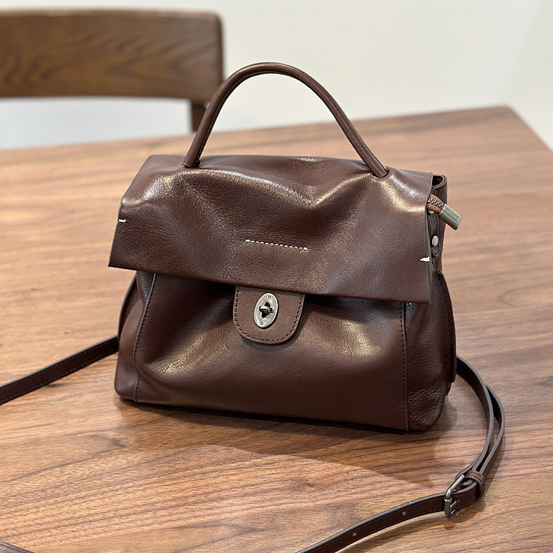 Women's Retro Imported First Layer Vegetable Tanning Handbags