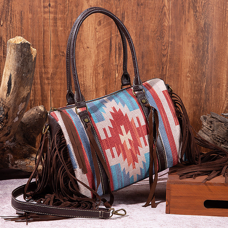 Retro Bohemian Hand-woven Tassel Cotton Linen Crossbody Bags