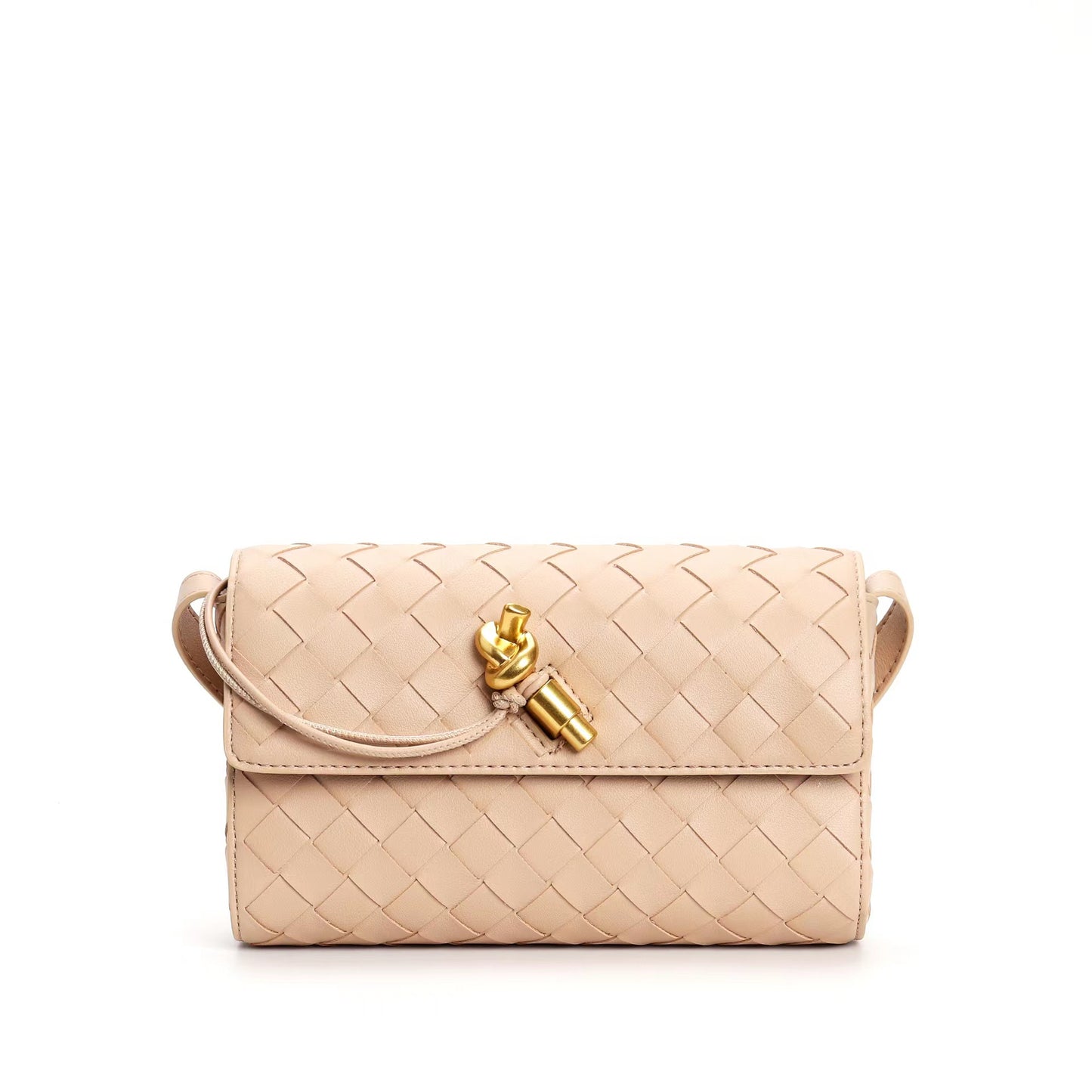 Woven Cowhide Golden Classic Style Rhombus Crossbody Bags