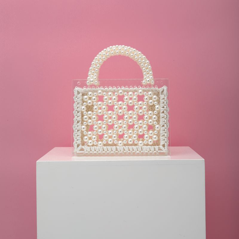 Women's Handmade Beaded Weave Pearl Transparent Acrylic Evening Bags