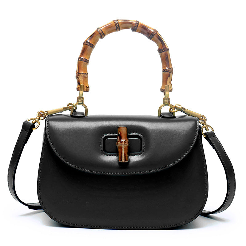 Leather Retro Fashion Cattlehide High-grade Bamboo Handbags