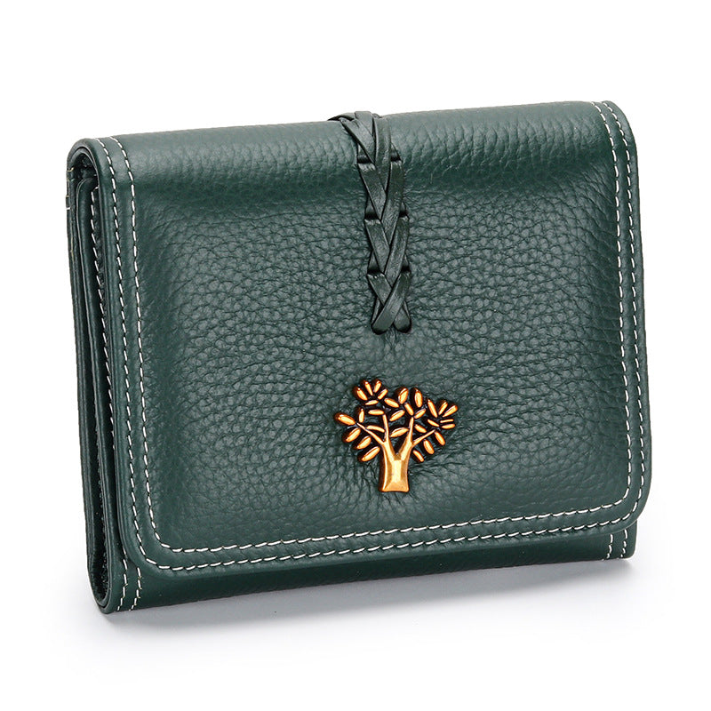 Women's & Men's Leather Three-fold Folding First Layer Cowhide Ladies Wallets