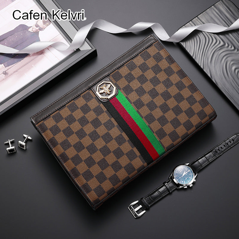 Men's Business Commute Waterproof Trendy Plaid Long Men's Handbags