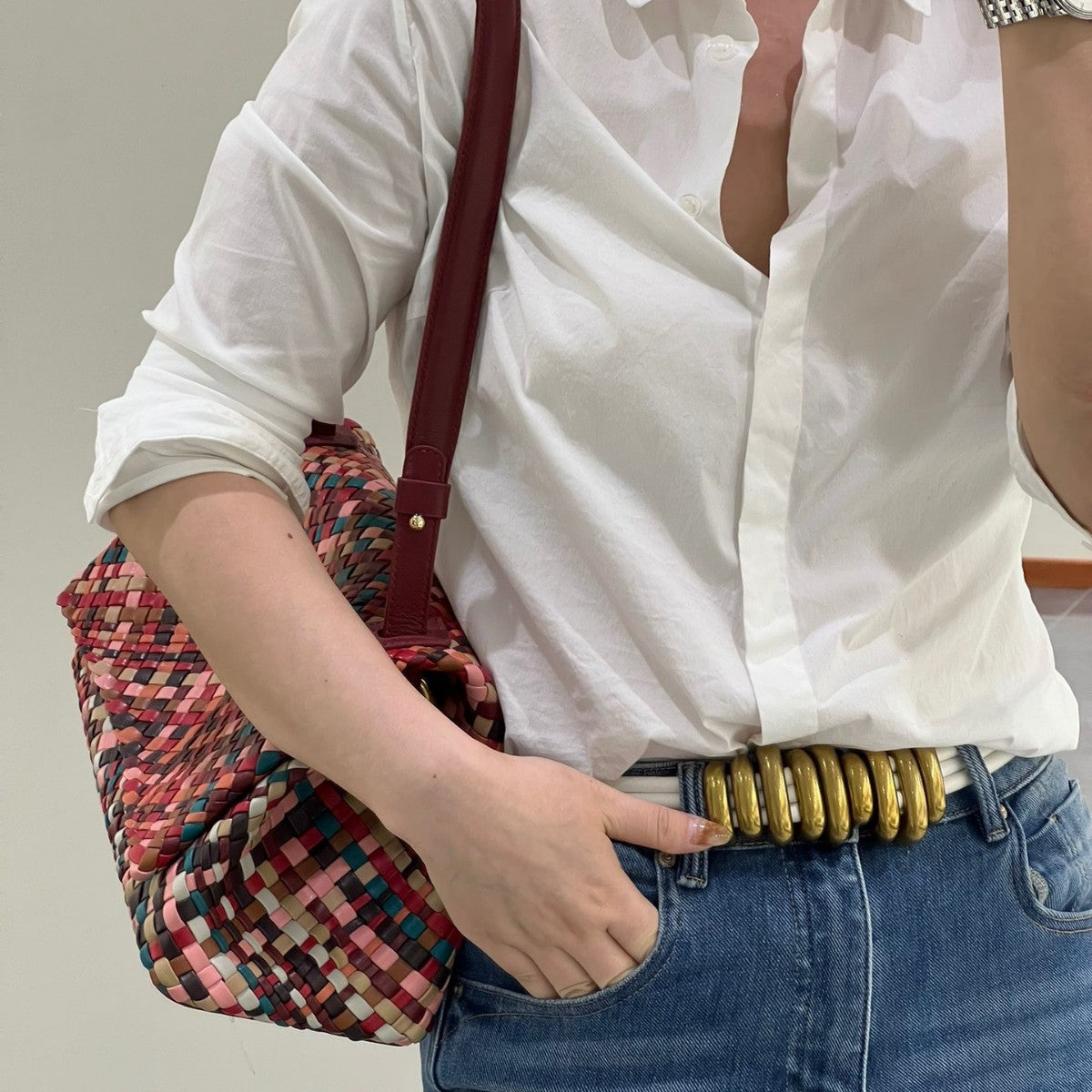 Women's Mixed Color Woven Genuine Leather Temperament Wild Crossbody Bags