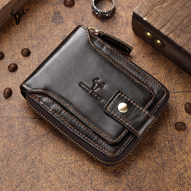 Craftsman Leather Short Zipper Retro First Men's Wallets